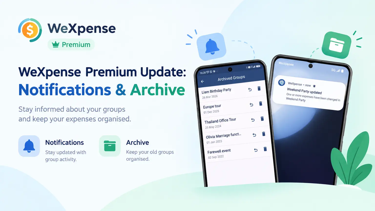 WeXpense Premium Update: Notifications, Archive & Split Bills