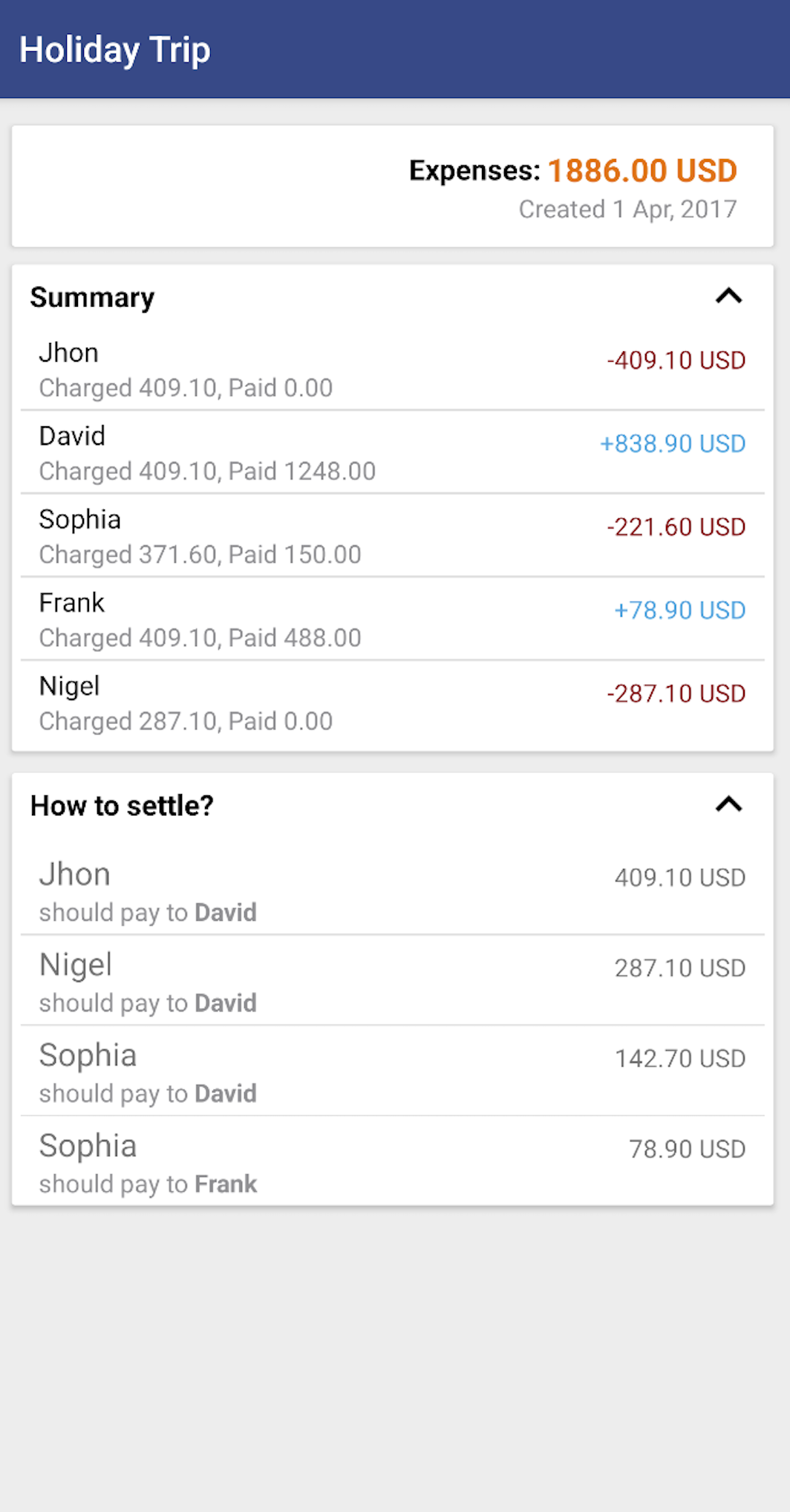 ExpeenseCount App balance screen